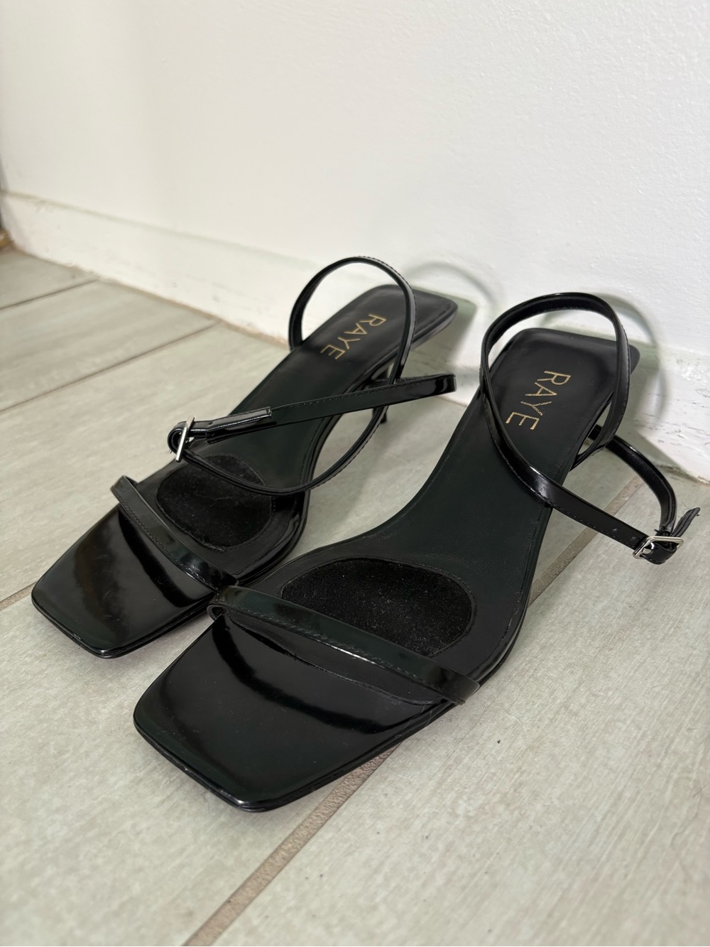 Revolve RAYE Misty Sandal in Black Patent Strappy Kitten Heel Sandal - Picture 6 of 7